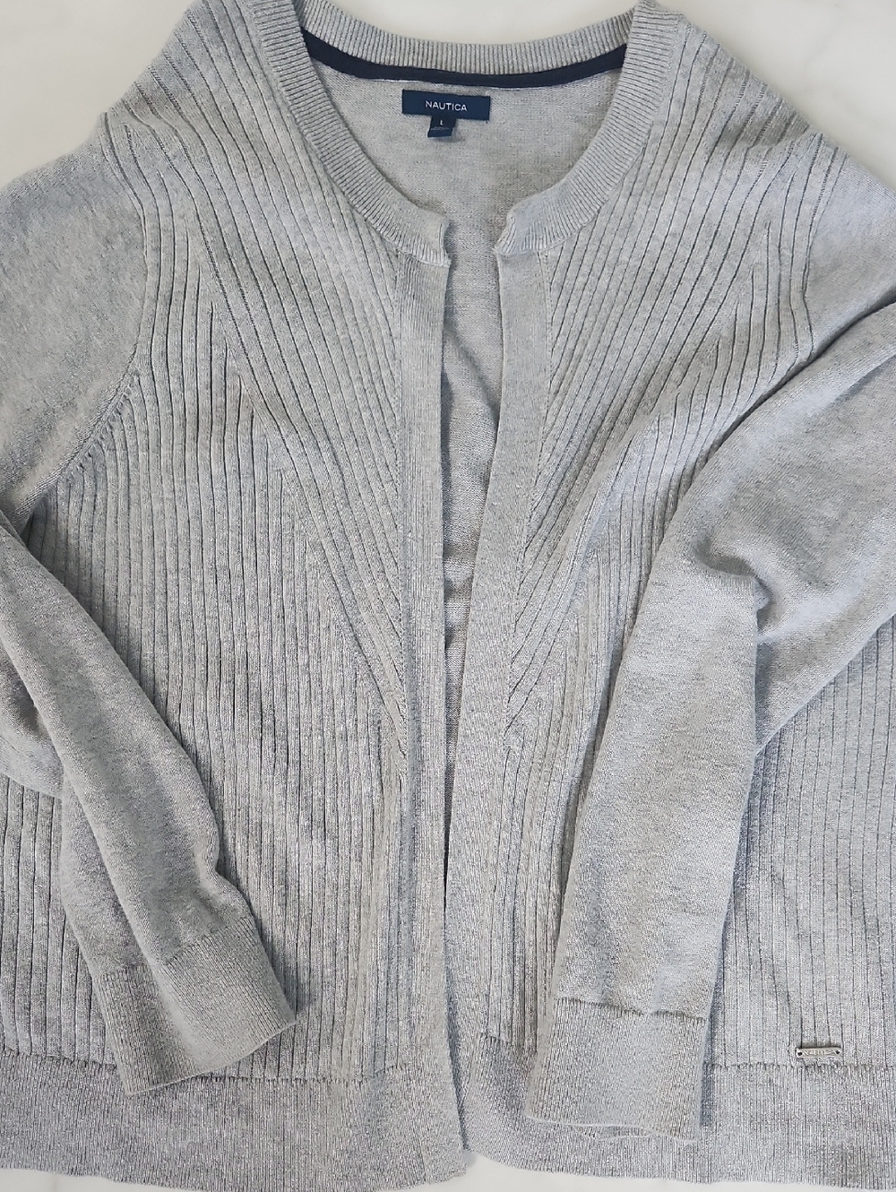 Womens Nautica Light Gray Ribbed Open Cardigan Size Large